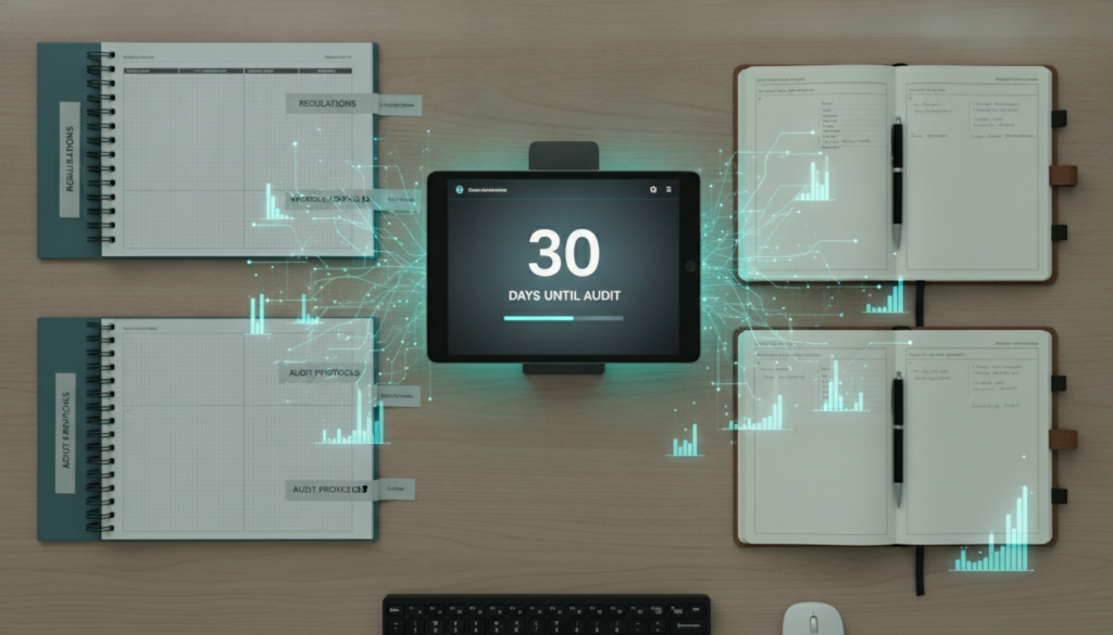 AI governance audit preparation materials organized with 30-day timeline checklist and compliance documentation