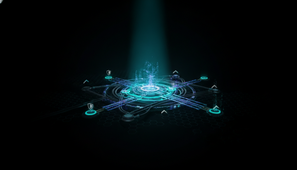 Shadow AI discovery shown as hidden network nodes becoming visible through systematic audit process