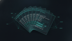 AI policy acknowledgment records stacked with visible timestamps, roles, and verification metadata showing audit trail