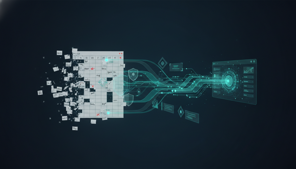 AI governance maturation from fragmented spreadsheet to unified dashboard system.