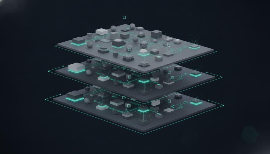 AI governance checklist framework showing four operational domains with interconnected nodes and checkpoints